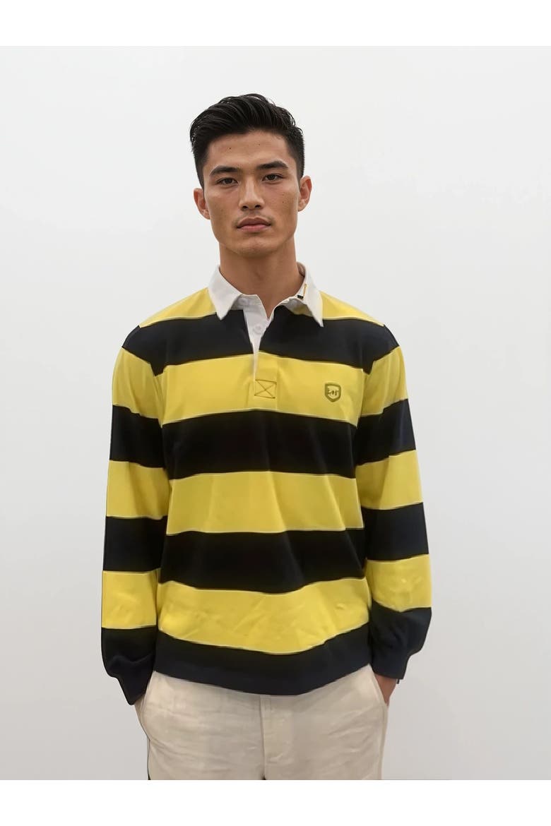 Varsity Stripe Rugby Shirt, Alternate, color, Yellow / Navy