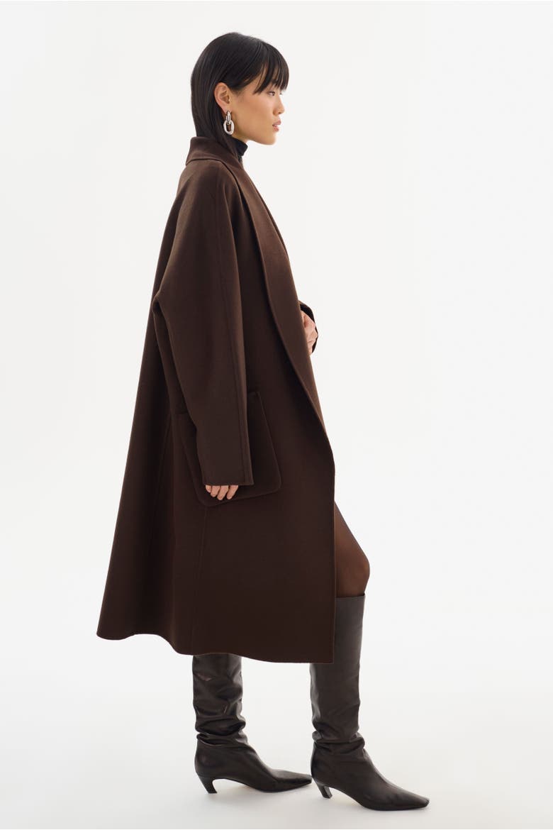 THARA | Shawl Collar Wool Coat, Alternate, color, Dark Brown