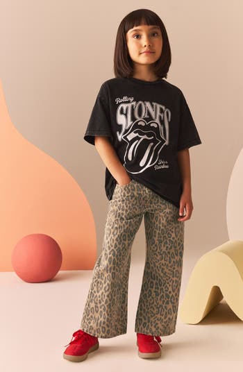 Kids' Leopard Print Wide Leg Jeans