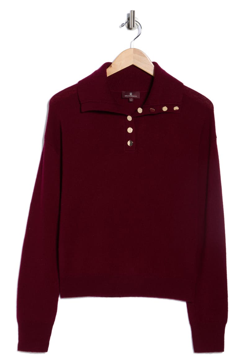 Half Button Placket Wool & Cashmere Blend Sweater, Alternate, color, BORDEAUX