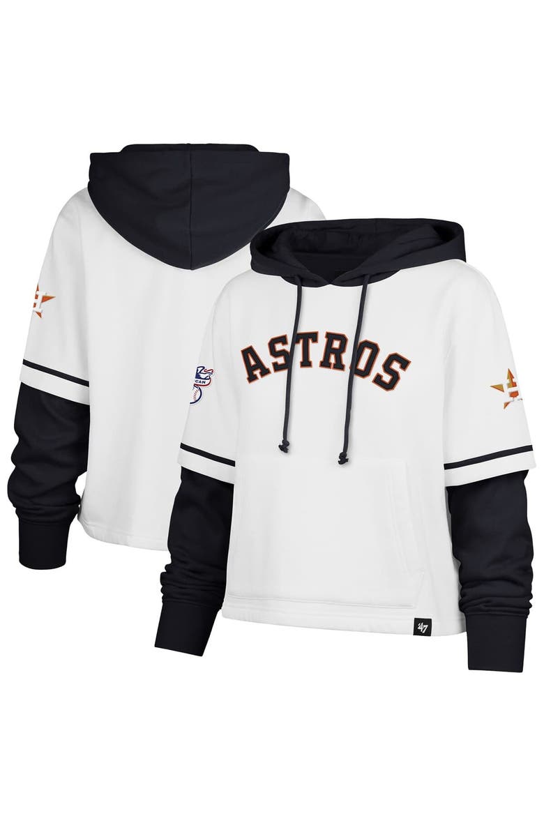 Women's '47 White Houston Astros Trifecta Shortstop Cropped Pullover Hoodie, Main, color, White
