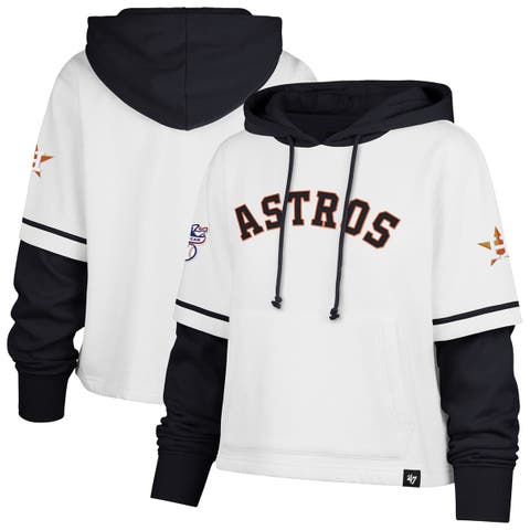 Women's '47 White Houston Astros Trifecta Shortstop Cropped Pullover Hoodie