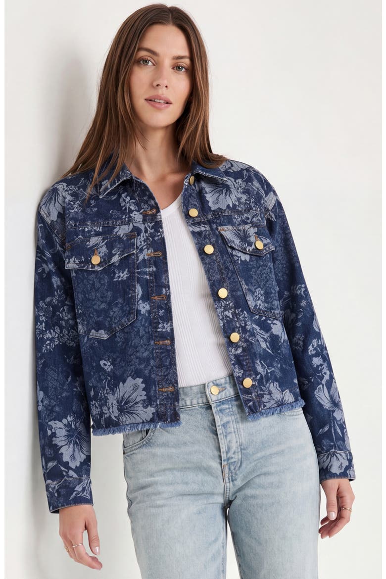 Jacquard Fray Hem Denim Jacket, Alternate, color, LAPIS GROVE