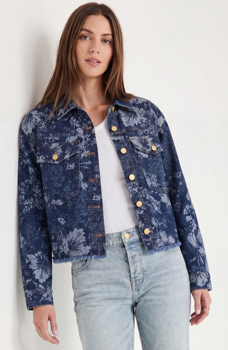 Liverpool Jacquard Fray Hem Denim Jacket, Alternate, color, Lapis Grove