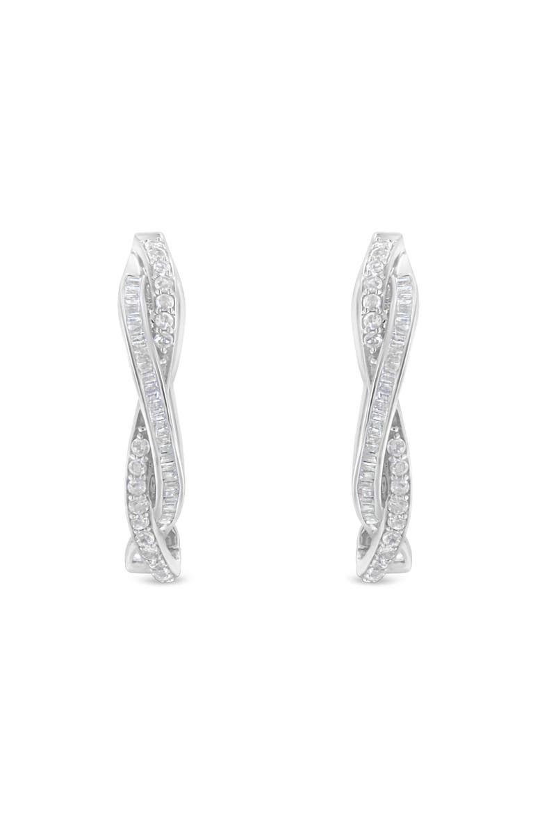 Silver 3/4 Cttw Diamond Twist Hoop Earring, Alternate, color, White