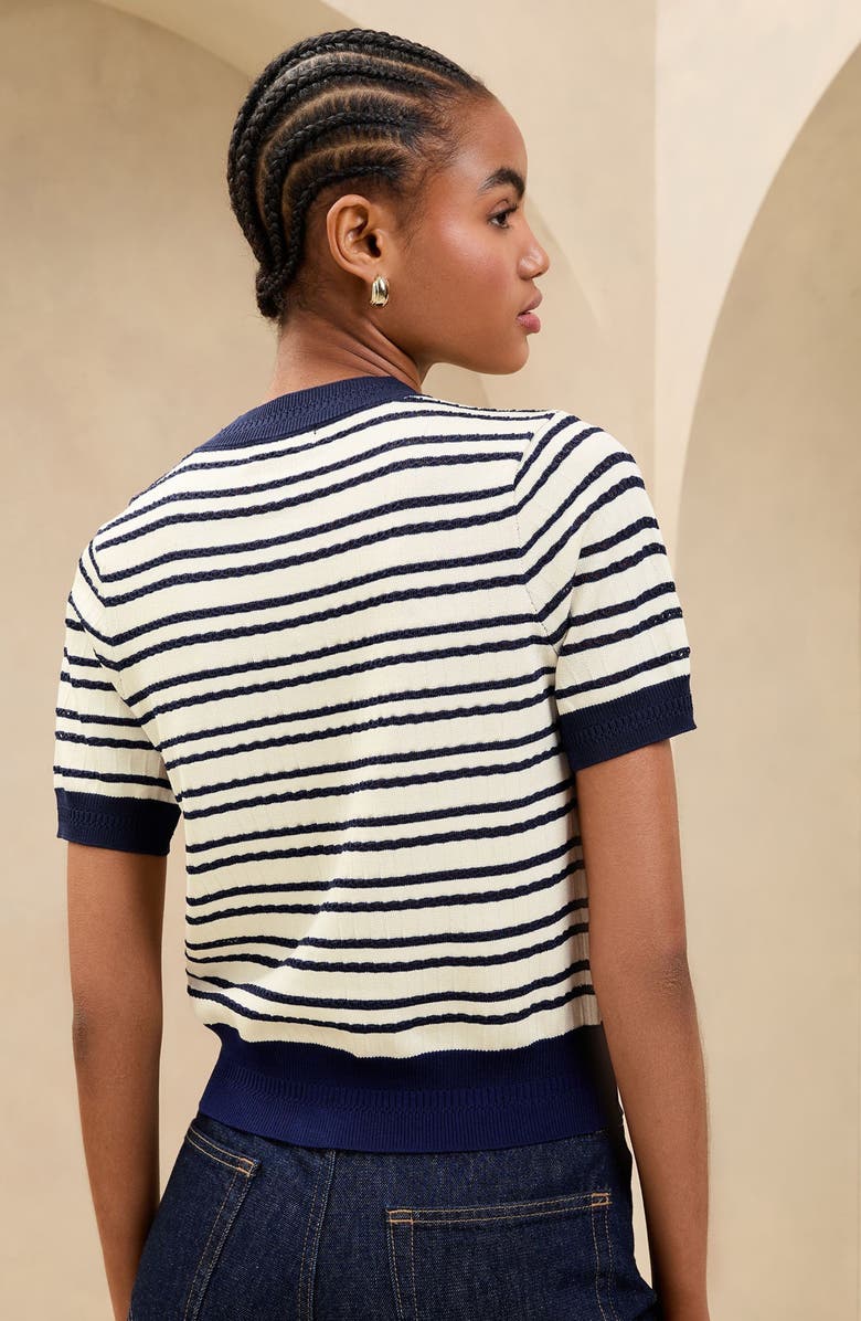 Lipsy Stripe Short Sleeve Cardigan, Alternate, color,