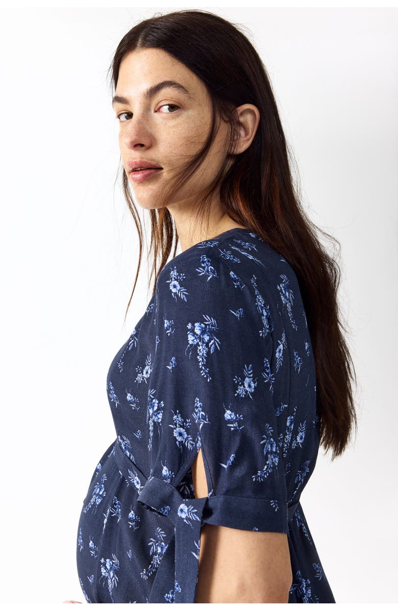 H&M Mama Tie-belt Viscose Dress, Alternate, color, Khaki Green