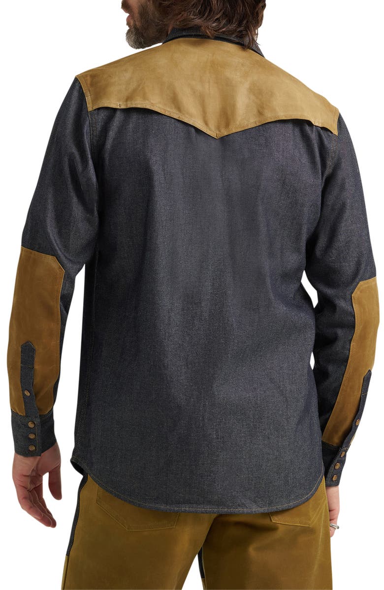 Wrangler Filson x Wrangler Two-Tone Denim Western Snap-Up Shirt, Alternate, color, Indigo