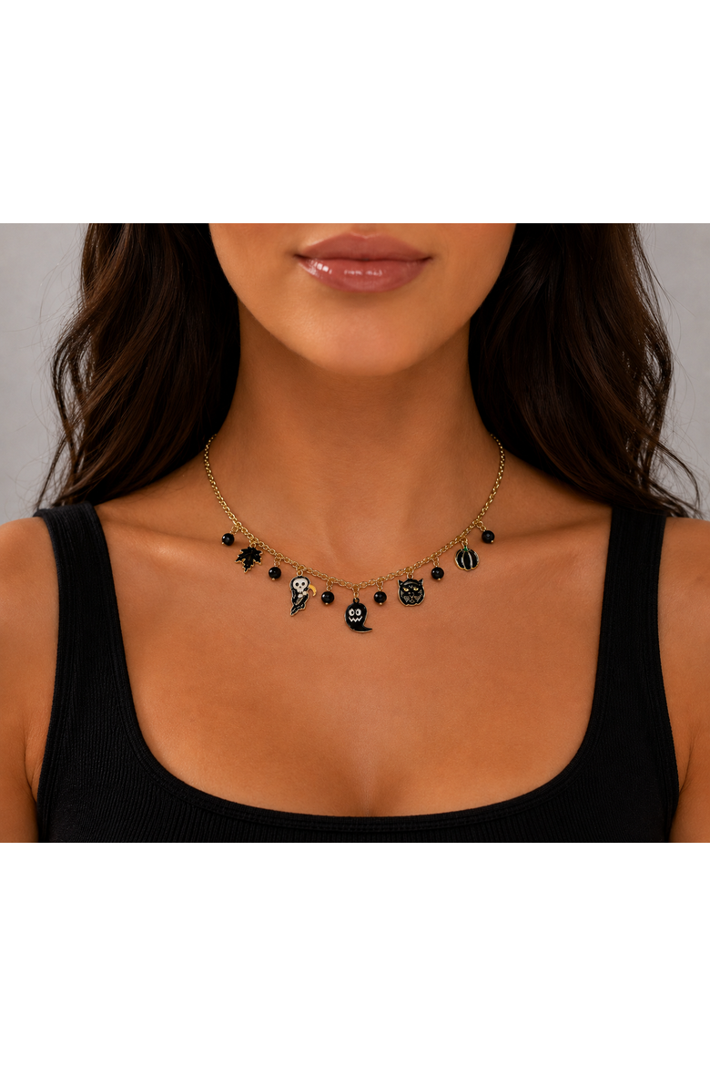 Gold-tone Halloween Charm Necklace, Alternate, color, Gold
