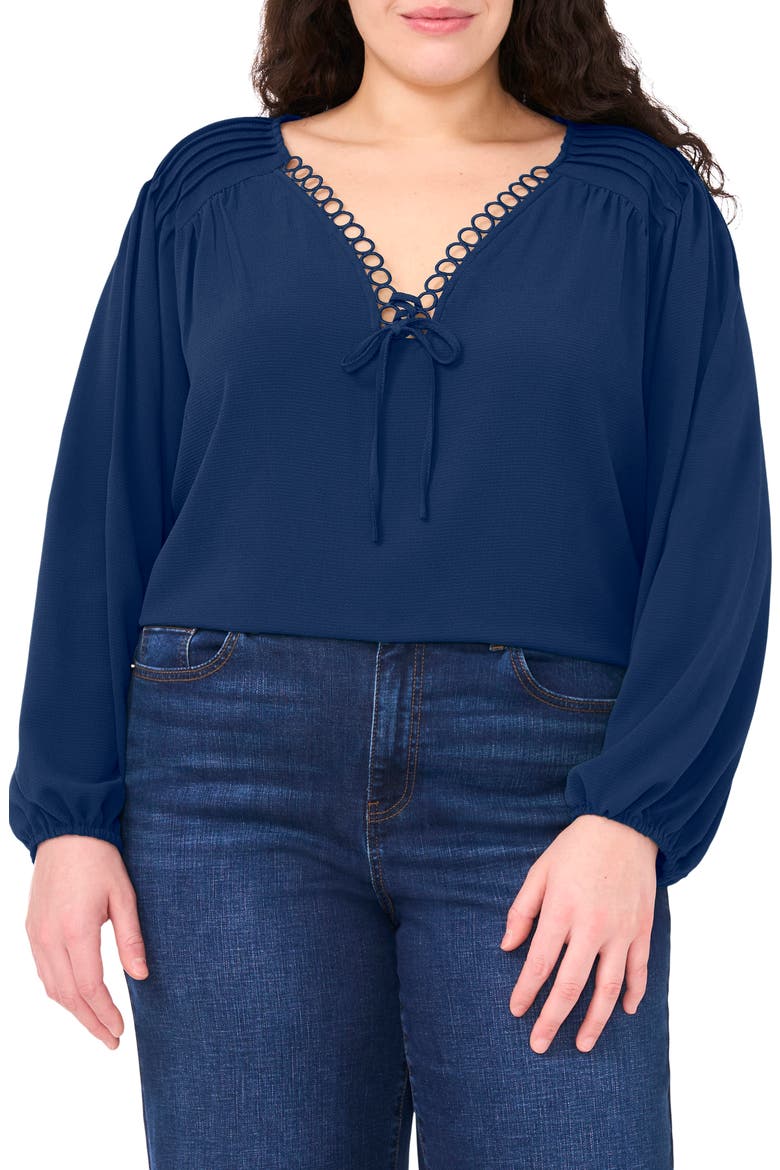 Circle Lace Long Sleeve Pintuck Top, Main, color, NIGHT HORIZON