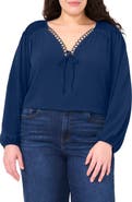 CeCe Circle Lace Long Sleeve Pintuck Top