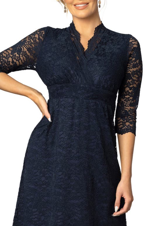 Kiyonna Scalloped Boudoir Lace Cocktail Dress In Indigo Blue