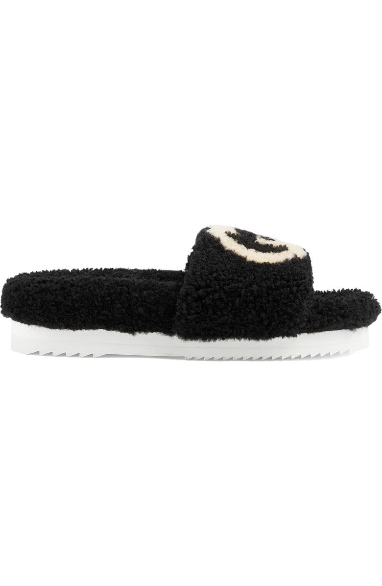 Gucci Eileen Logo Genuine Shearling Slide Sandal, Alternate, color,