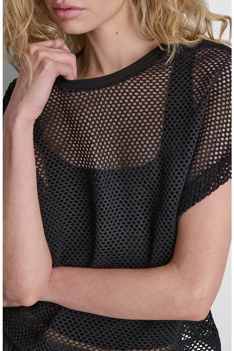 Dolman Sleeve Open Stitch Top, Alternate, color, BLACK