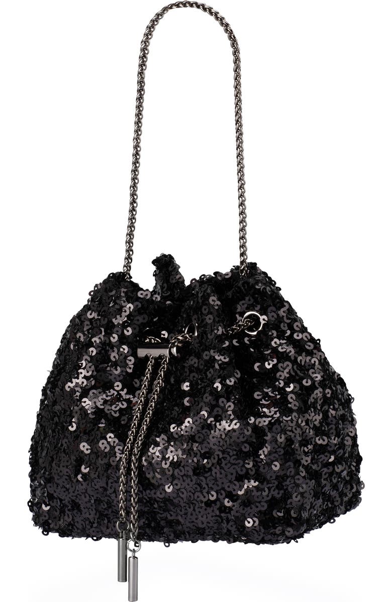 Olga Berg Ilana Sequin Drawstring Clutch, Alternate, color, Black