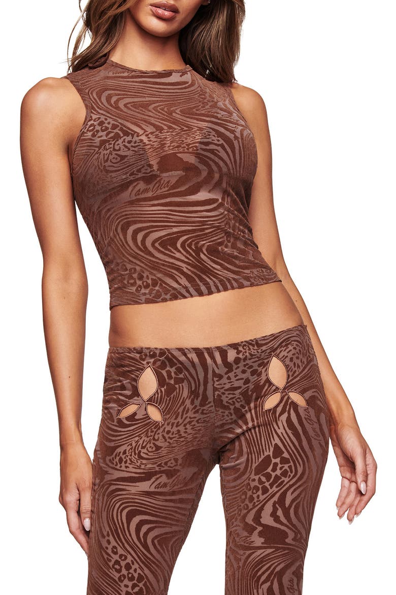 Amina Burnout Print Crop Tank, Main, color, CHOCOLATE BROWN