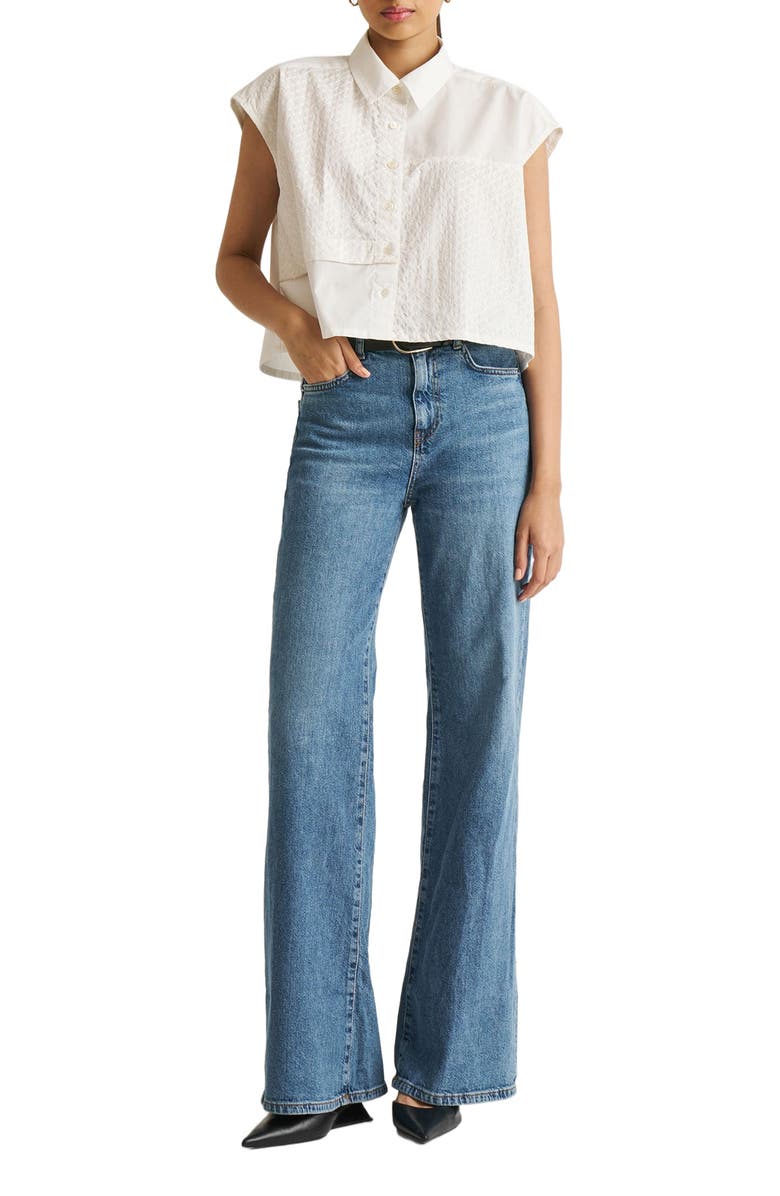 Reistor Embroidered Panel Crop Top, Main, color, White