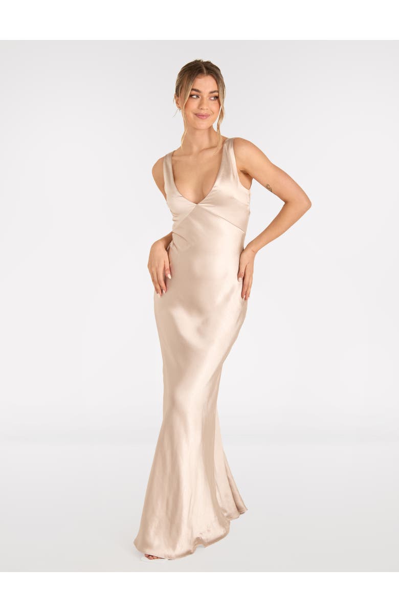 Six Stories Twist Back Satin Bridesmaid Dress, Main, color, Oyster