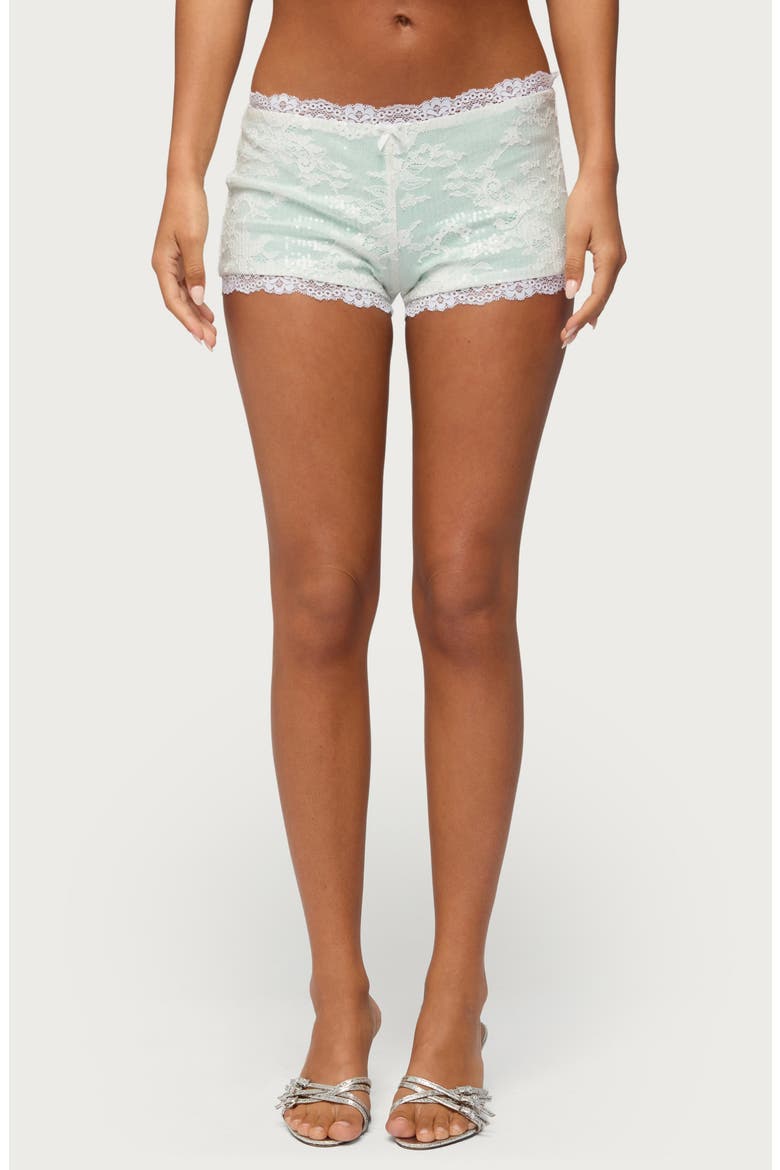 Amanu Sequin Lace Micro Shorts, Main, color, MINT