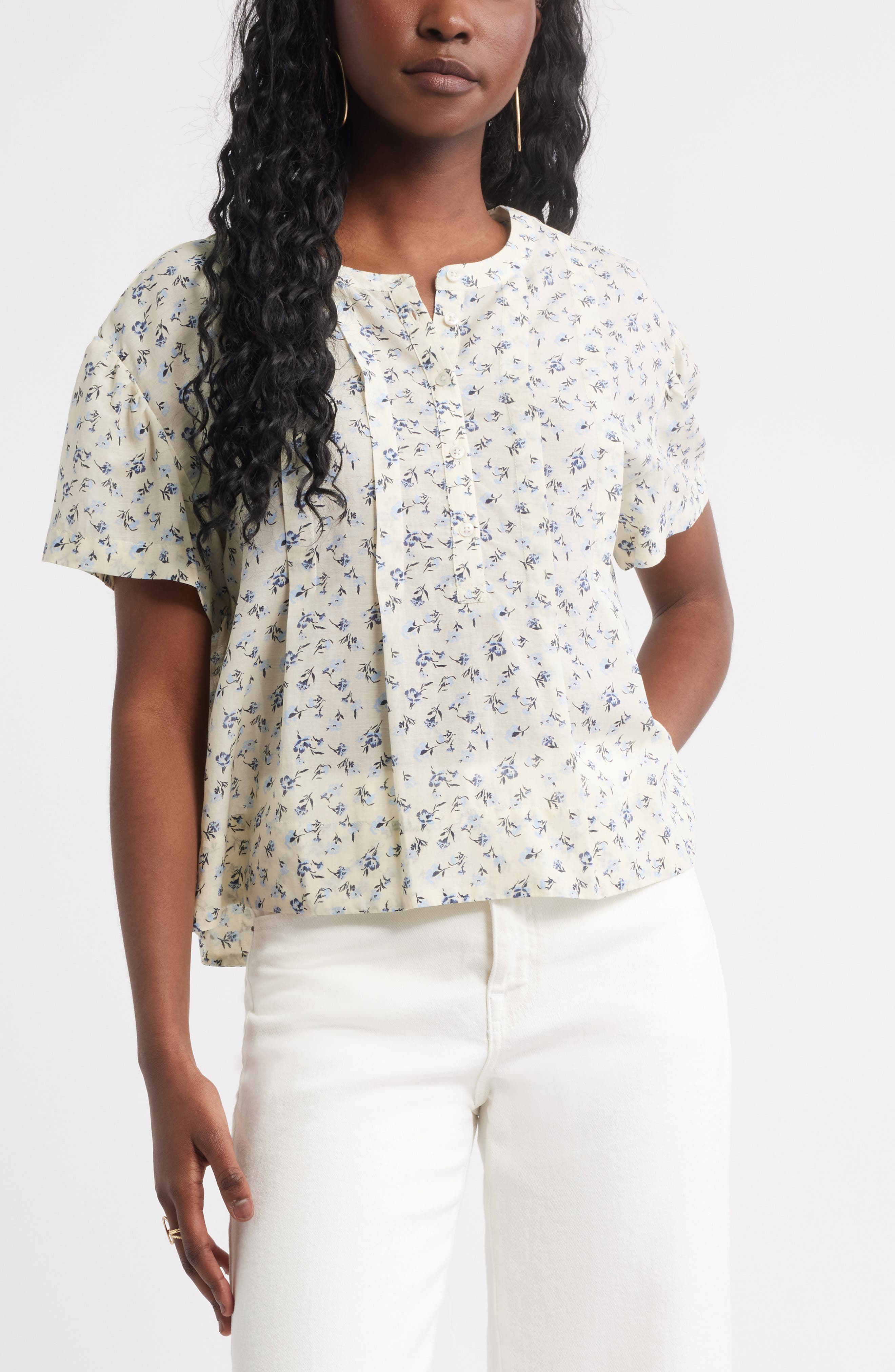 Treasure & Bond Floral Pleated Boxy Top