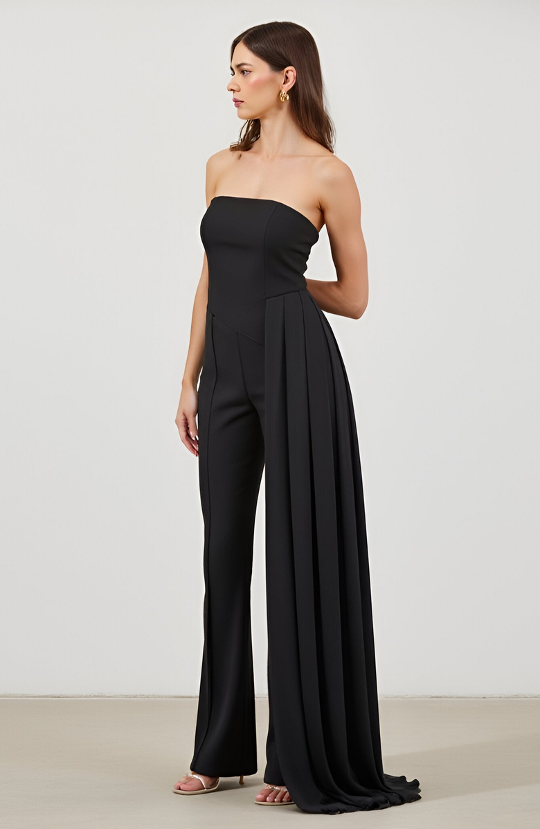 Modenaire Solid Stretch Woven Corset Top and High-Waist Boot-Cut Pant Set with Chiffon Sash, Alternate, color, 