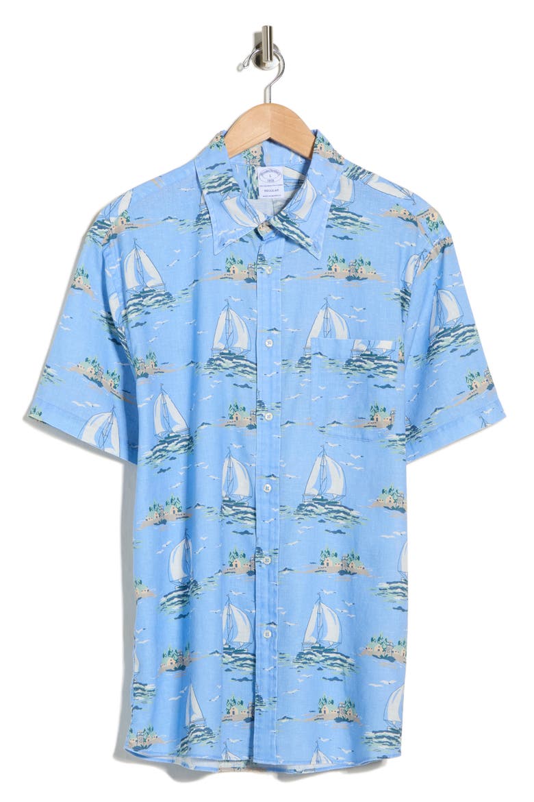 Boat Print Button-Up Shirt, Alternate, color, VISTA SAIL BOAT