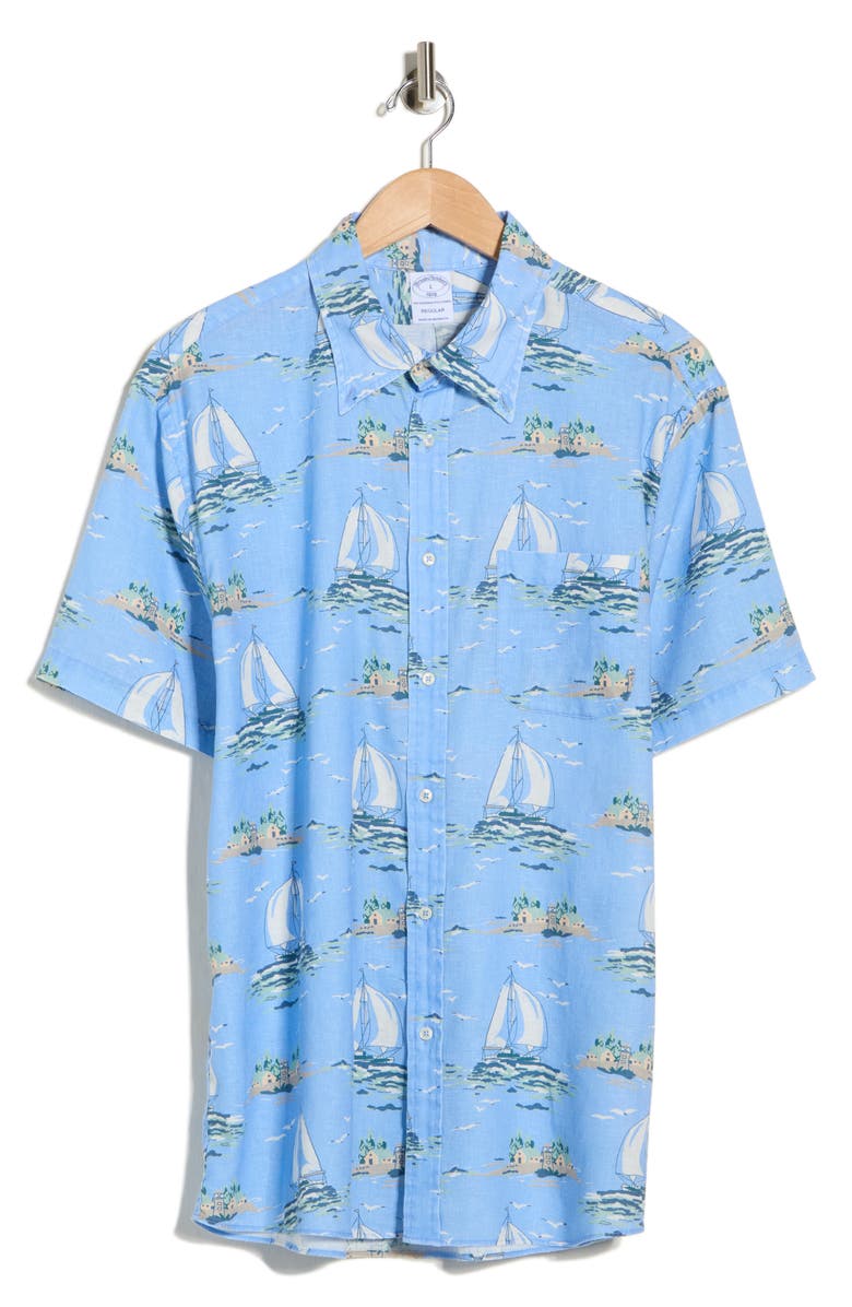 Brooks Brothers Boat Print Button-Up Shirt, Alternate, color, 