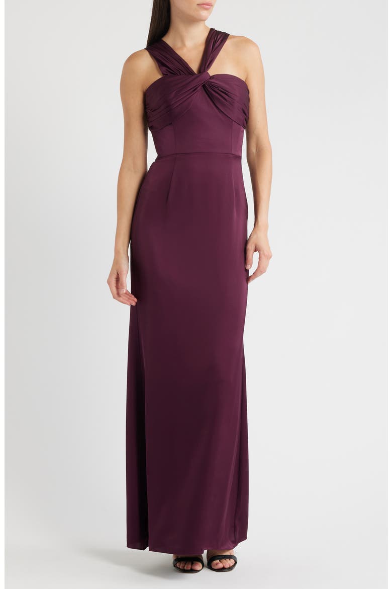 Rosalia Sleeveless Satin Gown, Main, color, DARK CHERRY