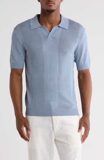 Johnny Collar Pointelle Knit Sweater Polo