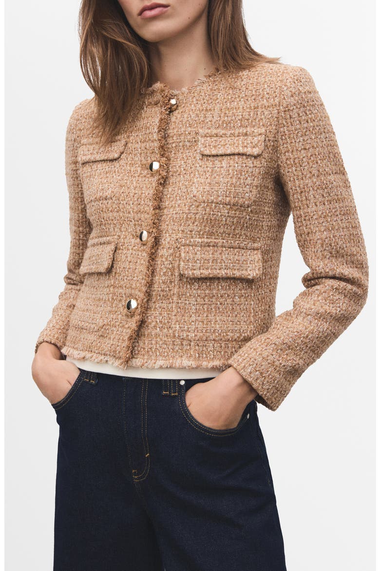 Fray Trim Tweed Crop Jacket, Main, color, MEDIUM BROWN