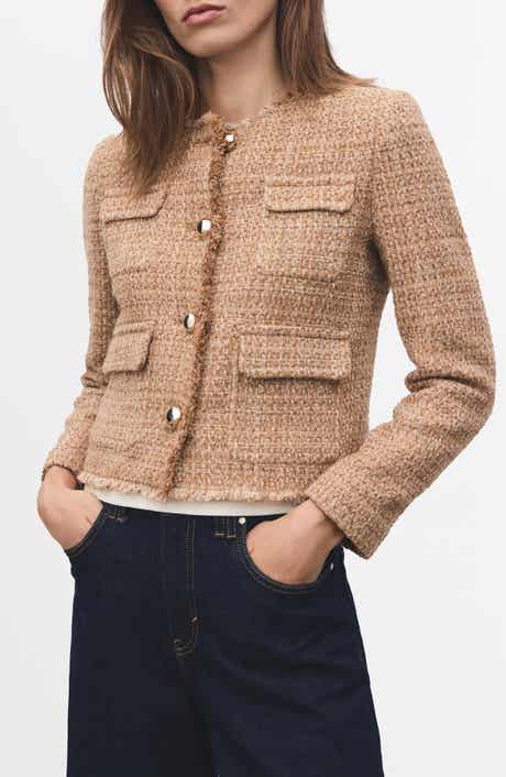 MANGO Fray Trim Tweed Crop Jacket