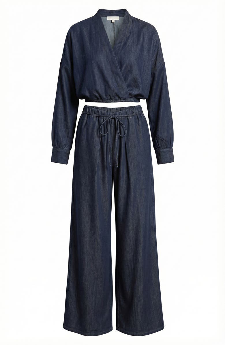 Modenaire Relaxed Drawstring Wide-Leg Collared Lounge Set, Alternate, color, Dark Blue