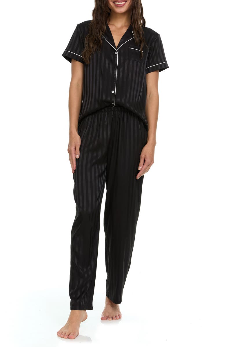Flora By Flora Nikrooz Angela Jacquard Stripe Long Pajamas, Main, color, Black