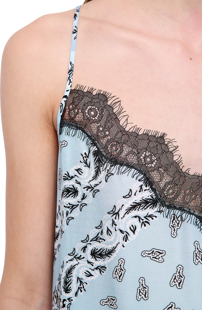 Zadig & Voltaire Cespa Bandana Print Lace Trim Camisole, Alternate, color, Bleu Oxford