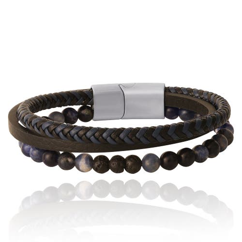 Lucky Brand Stainless Steel (316l) Blue 3-row Bracelet In Black