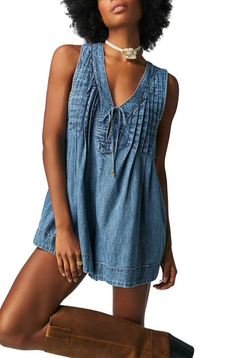 Free People - Short Talls purchases Denim Romper Short-Sleeve