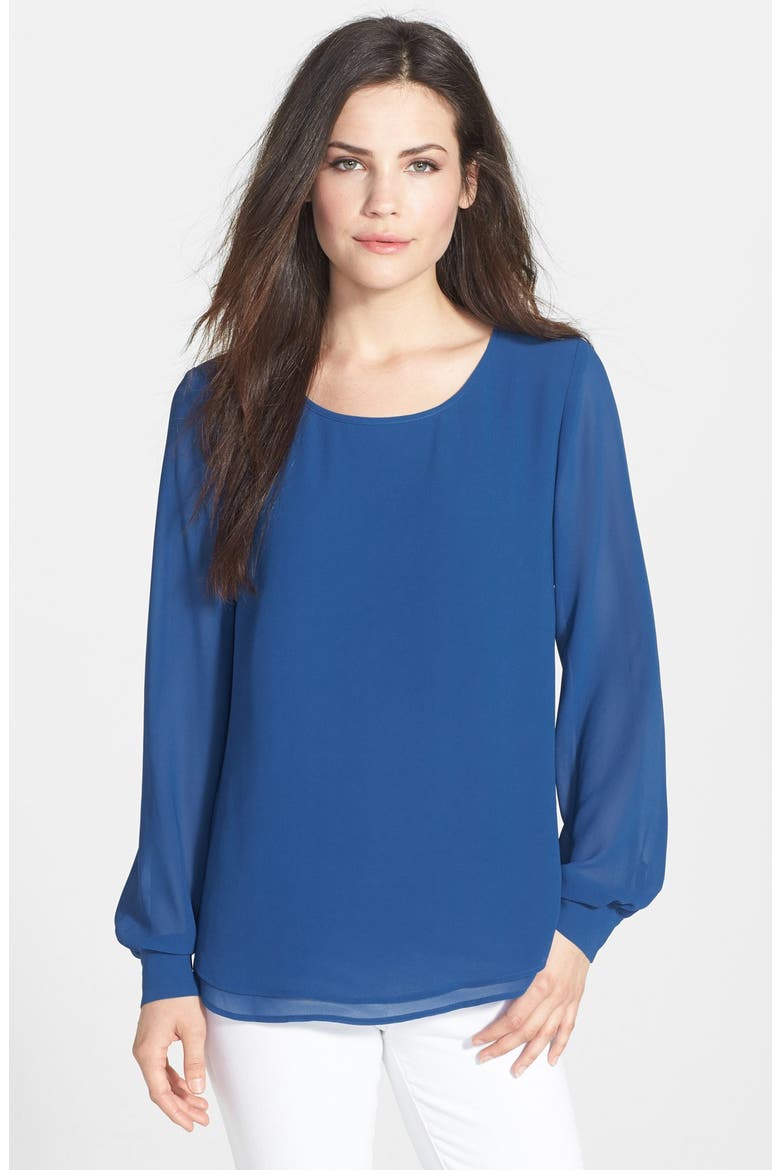 Double Layer Long Sleeve Blouse, Main, color, NAVY LIMOG