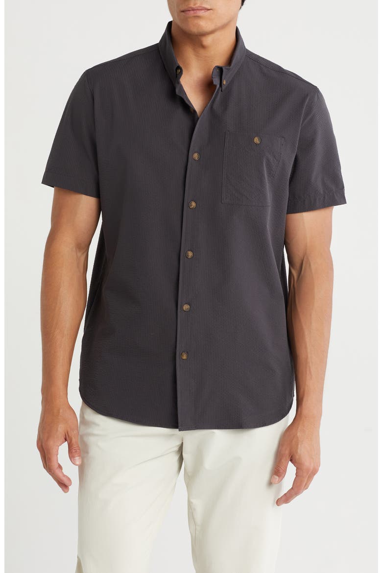 Seersucker Short Sleeve Button-Down Shirt, Main, color, SKILLET