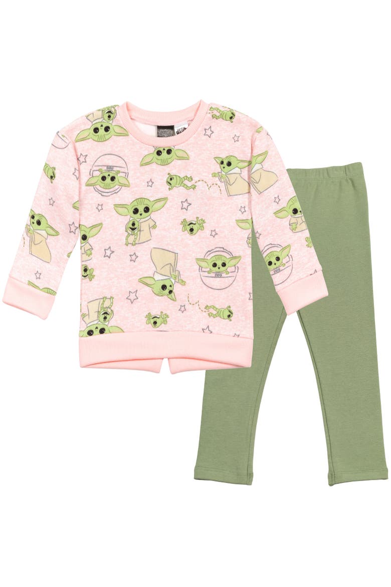 Baby Yoda The Mandalorian Sweatshirt & Leggings Set, Main, color, Pink/Green