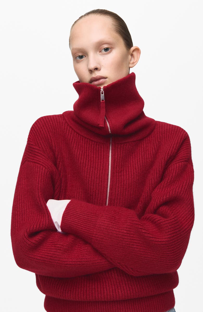 MANGO Rizin Rib Half Zip Sweater, Alternate, color, Maroon
