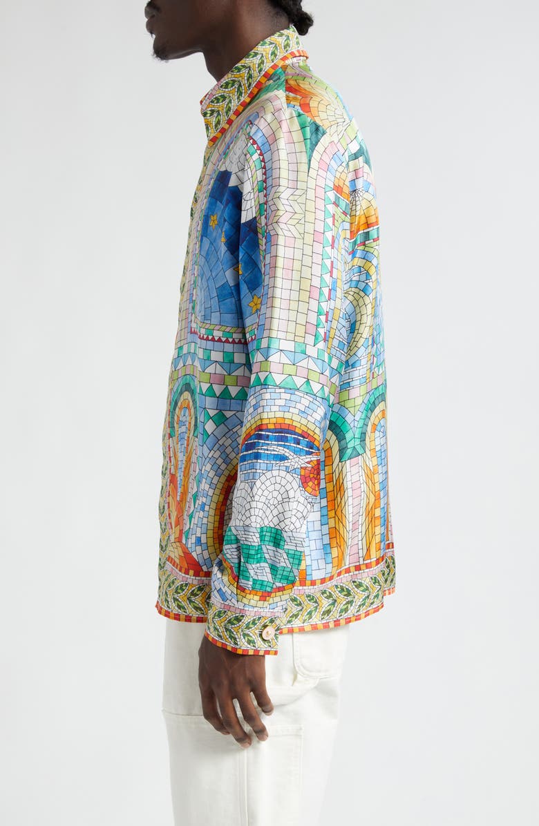Casablanca Mosaic de Damas Print Silk Button-Up Shirt, Alternate, color,