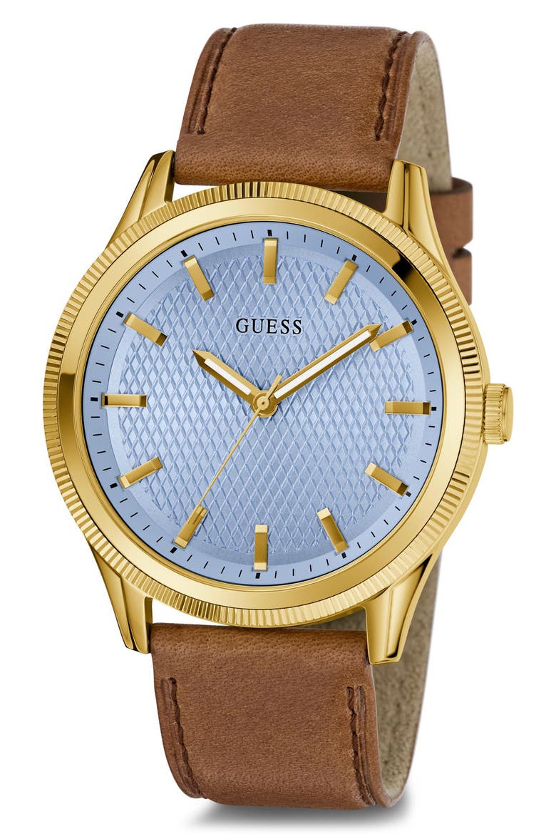 Suit & Time Collection Ice Blue Leather Strap Watch, 44mm, Alternate, color, BLUE/ BROWN