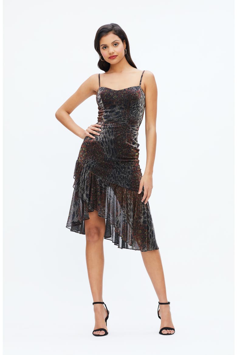 Cantrelle Metallic Asymmetrical Hem Cocktail Dress, Alternate, color, BRONZE MULTI