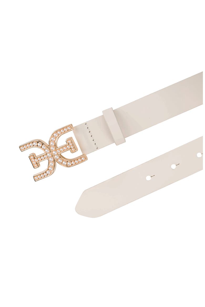 Imitation Pearl Logo Plaque Belt, Alternate, color, IVORY