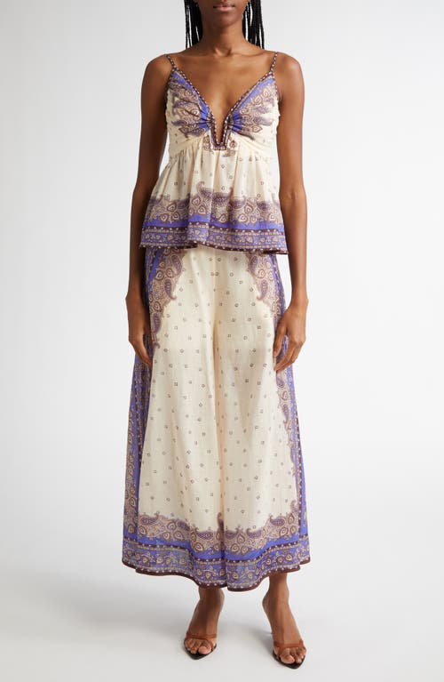 Shop Zimmermann Maxine Paisley Crop Ramie Wide Leg Pants In Purple Paisley