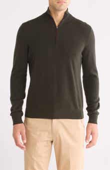 Amicale Cashmere Quarter Zip Pullover w/ Piping