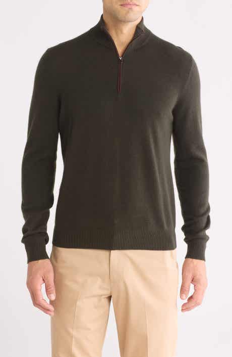 Amicale Cashmere Quarter Zip Pullover w/ Piping