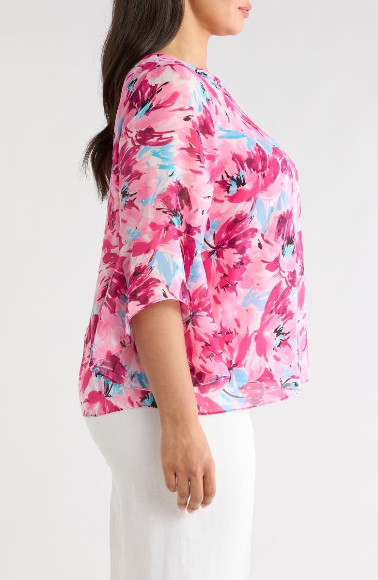 KASPER Floral Print Ruffle Top, Alternate, color, Lily White Multi