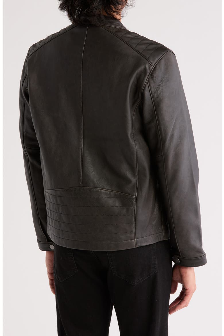 Cafe Racer Leather Jacket, Alternate, color, BLACK