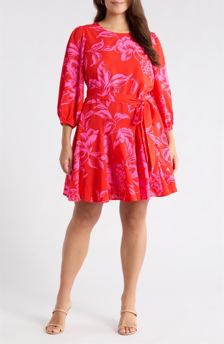 SUGARLIPS Darline Floral Collins Godet Minidress, Main, color, Red-Pink-Combo